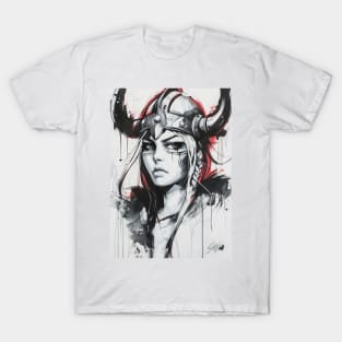 Black Ink Viking Woman T-Shirt